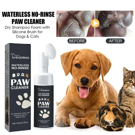 100mlPaw Cleaner & Waterless No-Rinse Pet Paw Cleaner with Soft Silicone Brush | Portable Dog & Cat Paw Cleaning Foam