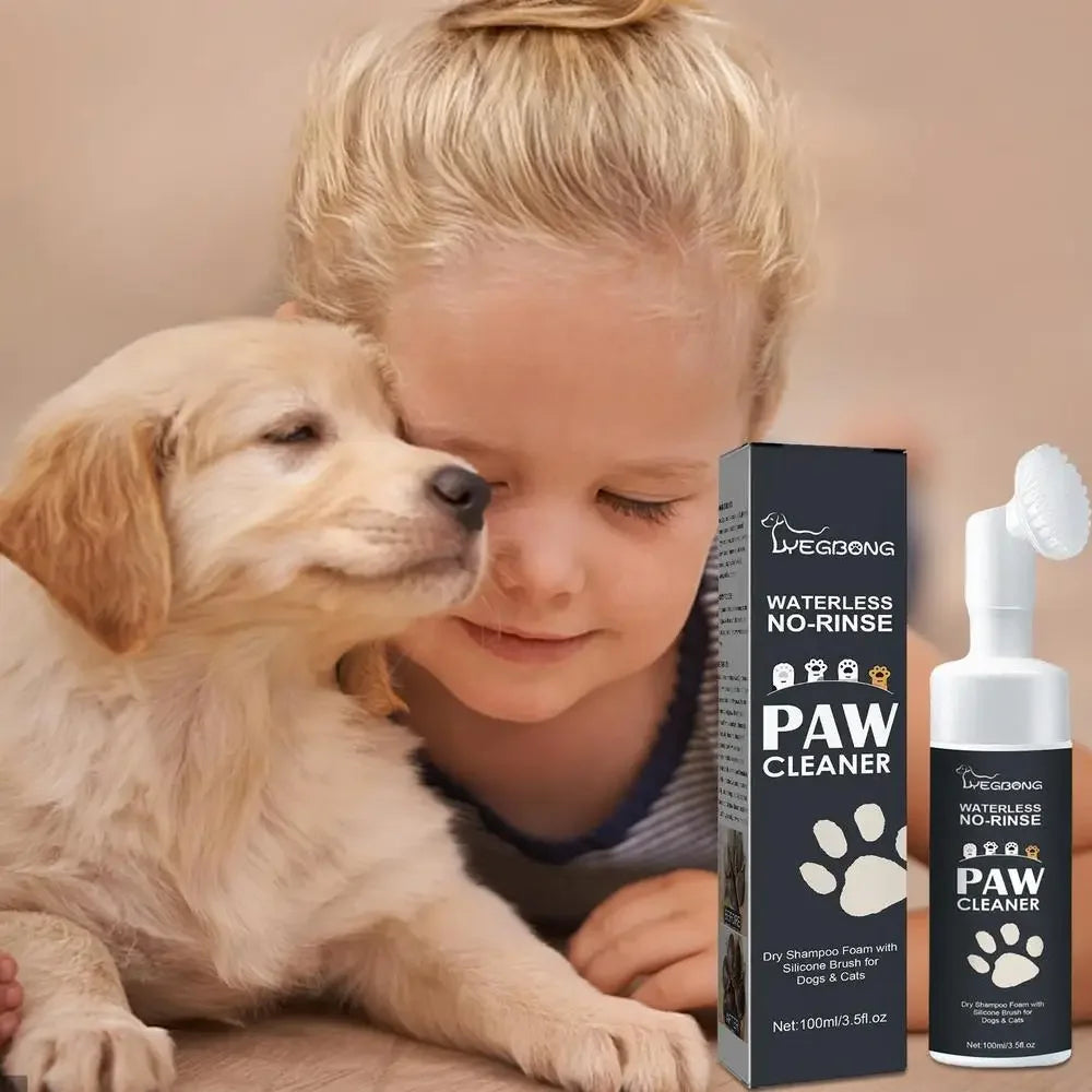 100mlPaw Cleaner & Waterless No-Rinse Pet Paw Cleaner with Soft Silicone Brush | Portable Dog & Cat Paw Cleaning Foam