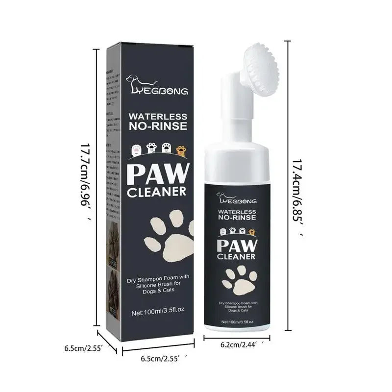 100mlPaw Cleaner & Waterless No-Rinse Pet Paw Cleaner with Soft Silicone Brush | Portable Dog & Cat Paw Cleaning Foam