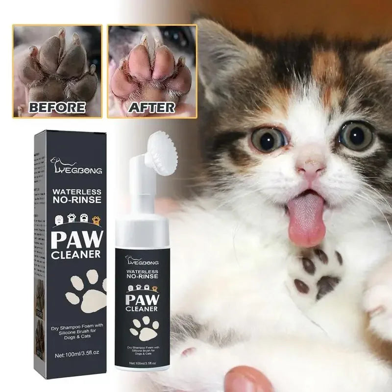 100mlPaw Cleaner & Waterless No-Rinse Pet Paw Cleaner with Soft Silicone Brush | Portable Dog & Cat Paw Cleaning Foam
