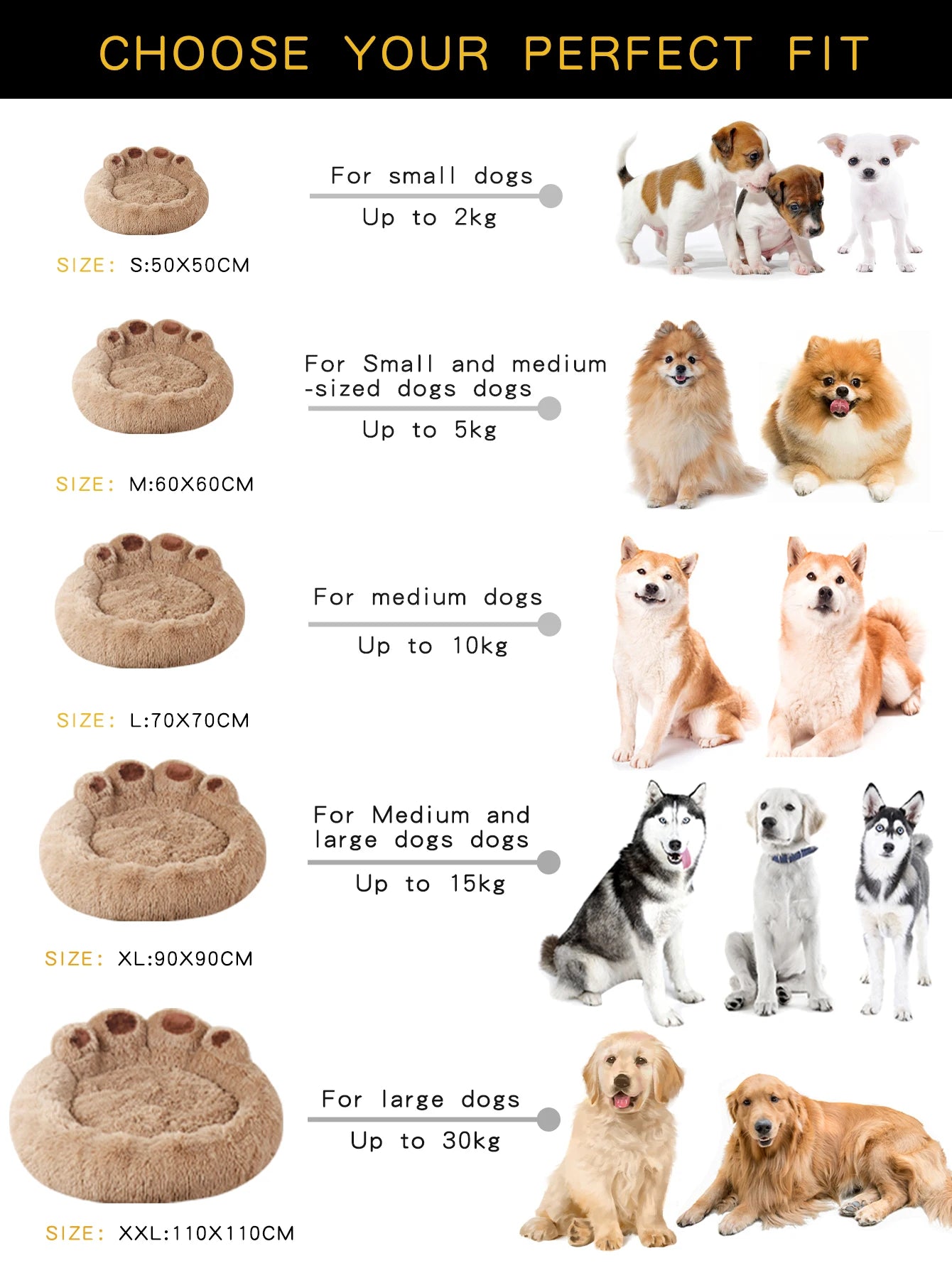 Fluffy Paw Dog Bed Winter Warm Soft Pet Bed for Large Dogs & Cats | Cozy Plush Puppy Sofa Basket Blanket Accessories
