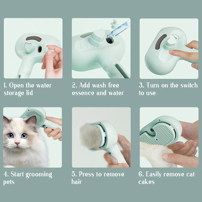 Steam Pet Grooming Brush – Soft Round Tooth Spray Comb for Dogs & Cats (Hair Removal & Massage Tool)