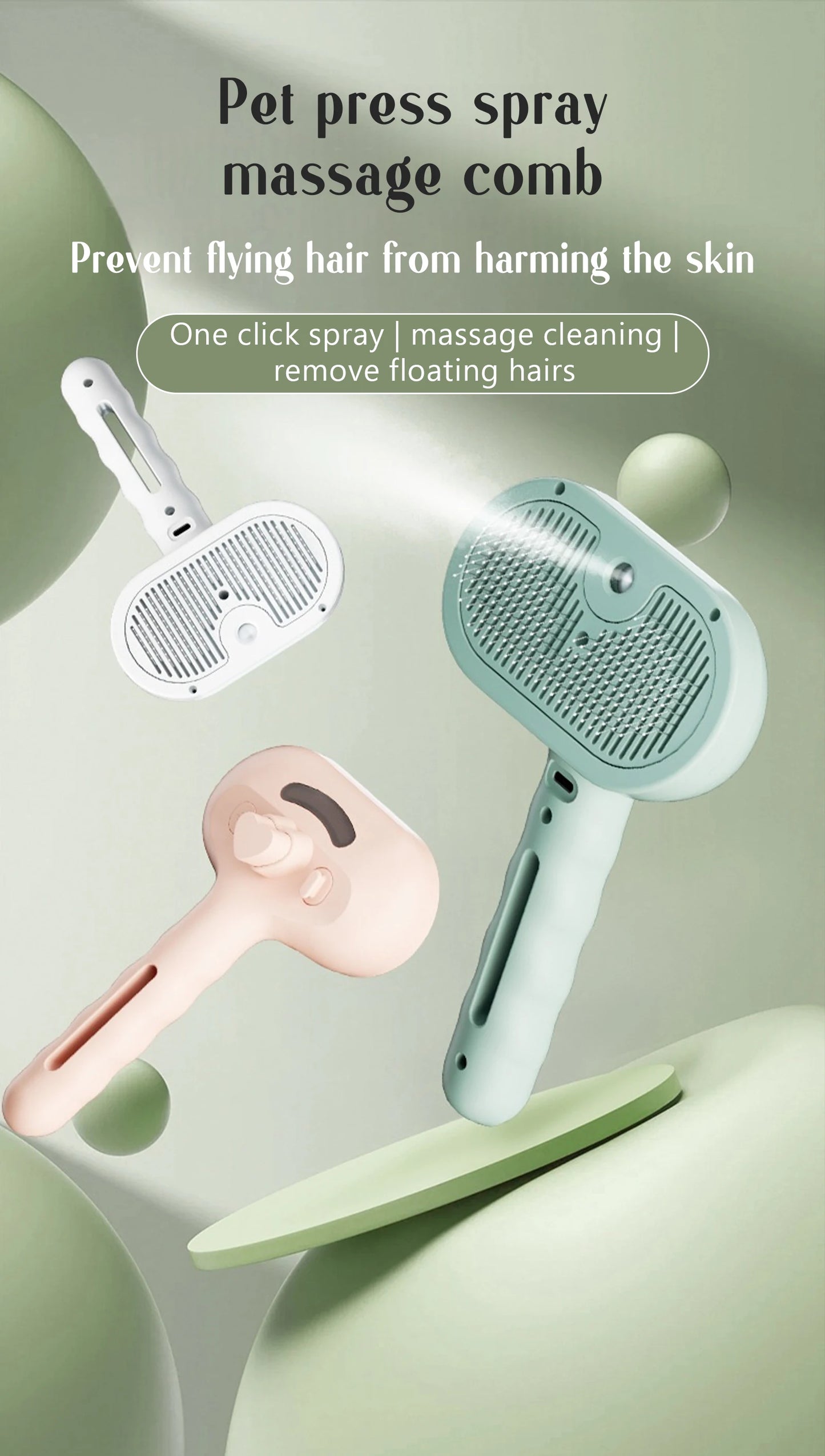 Steam Pet Grooming Brush – Soft Round Tooth Spray Comb for Dogs & Cats (Hair Removal & Massage Tool)
