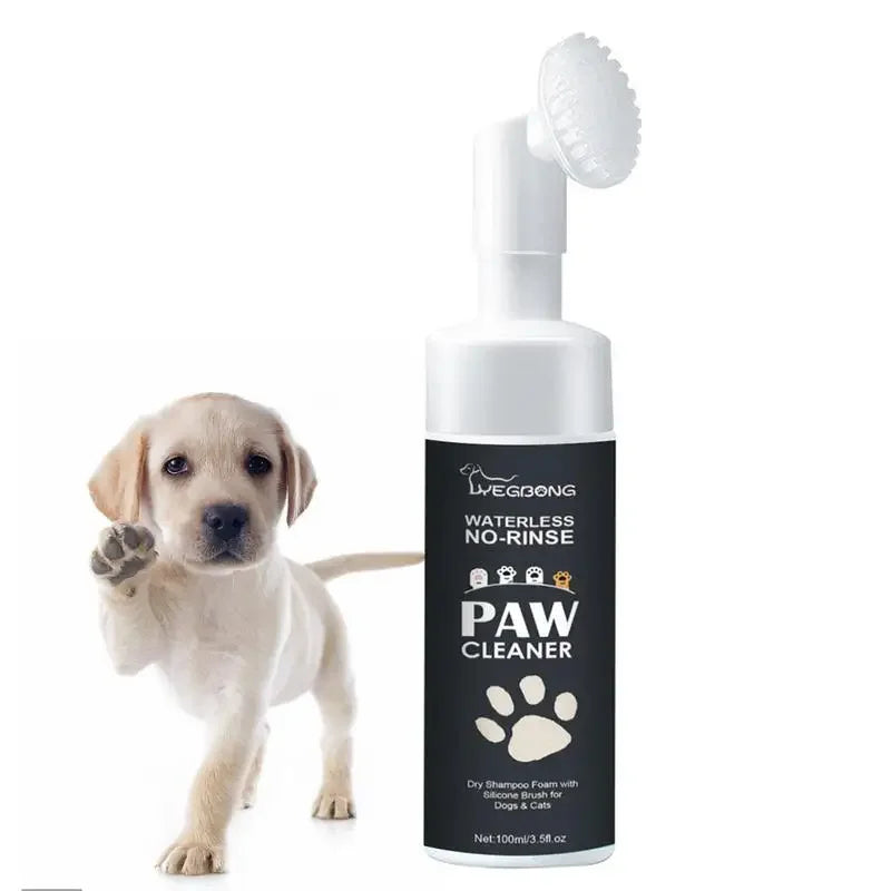 100mlPaw Cleaner & Waterless No-Rinse Pet Paw Cleaner with Soft Silicone Brush | Portable Dog & Cat Paw Cleaning Foam