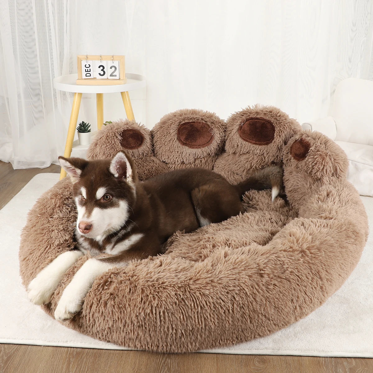 Fluffy Paw Dog Bed Winter Warm Soft Pet Bed for Large Dogs & Cats | Cozy Plush Puppy Sofa Basket Blanket Accessories